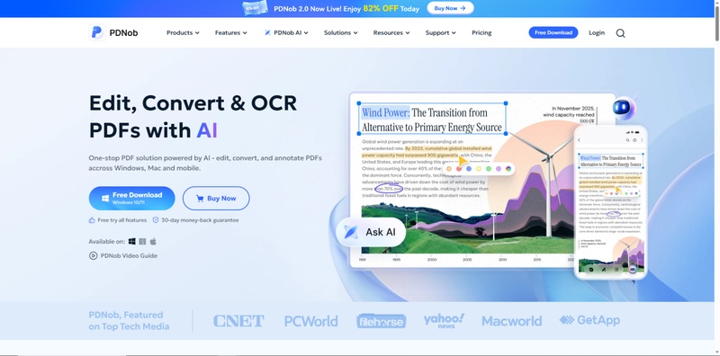 pdnob ai pdf editor homepage