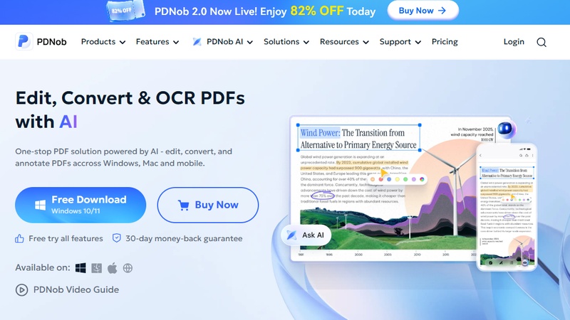 pdnob pdf editor ocr scanned pdf main interface