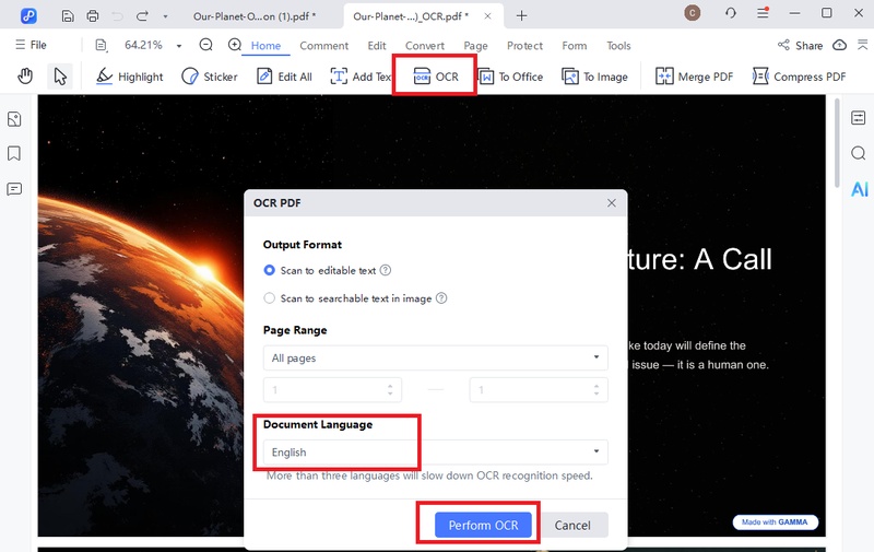 perform ocr for gamma ppt