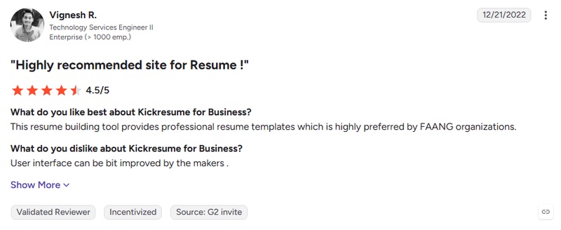 positive g2 comments on kickresume