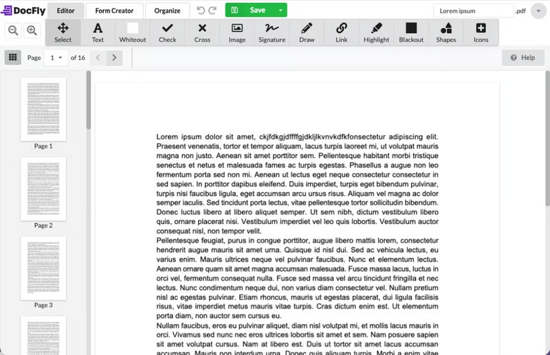reordering pages in docfly pdf editor