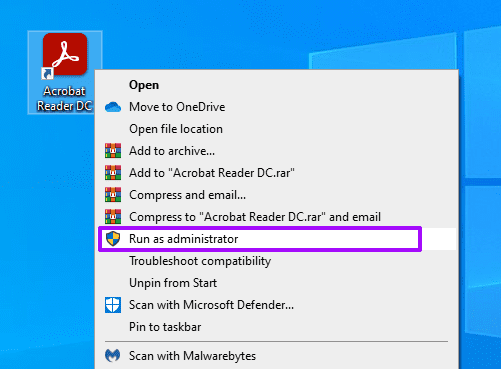 run as administrator adobe acrobat