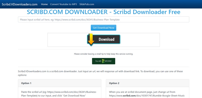 interfaz de Scribd.VDownloaders