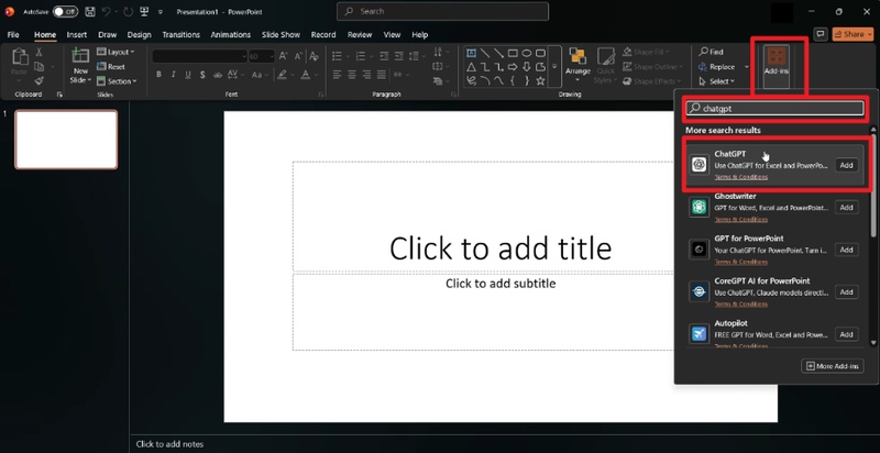 search chatgpt in microsoft powerponint add ins