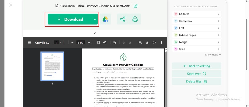 sejda deskew pdf preview and download