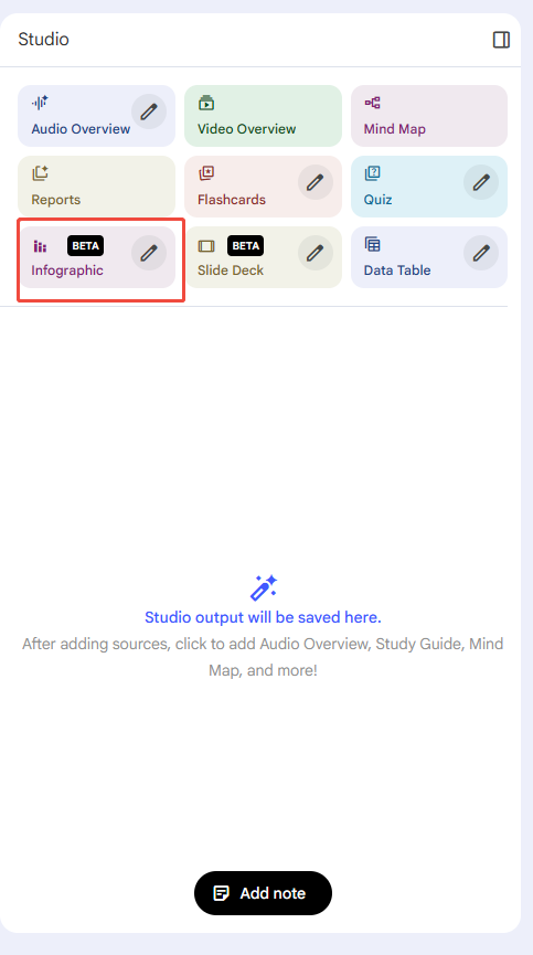 select infographics in notebooklm