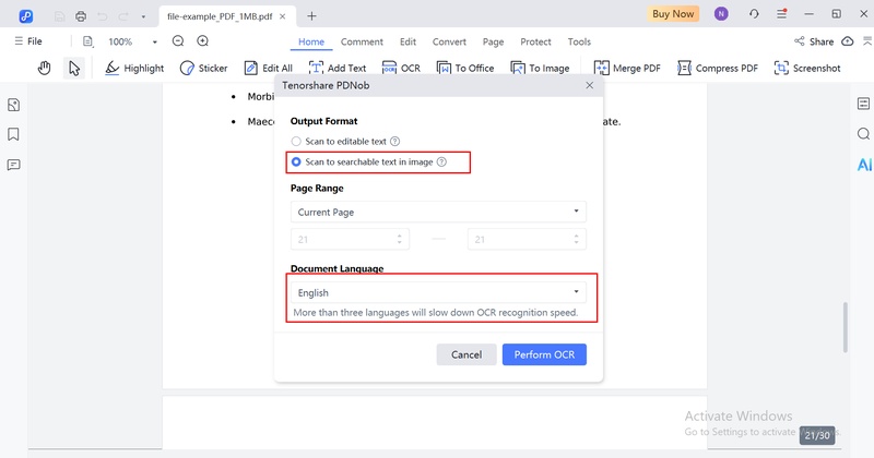 select the correct language for ocr