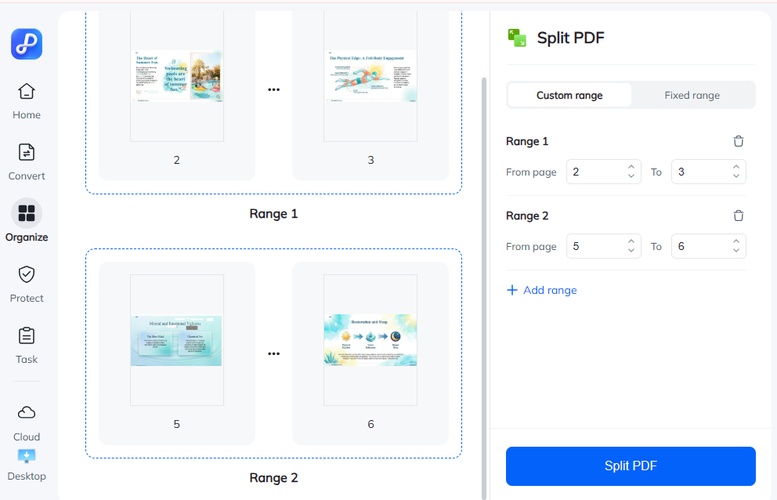 select the exact pages