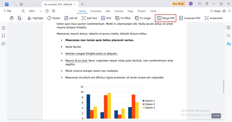 select the merge pdf option