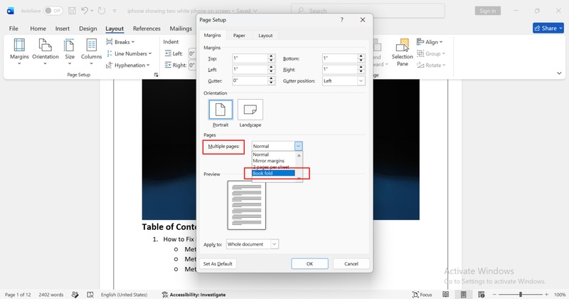 select the paper size