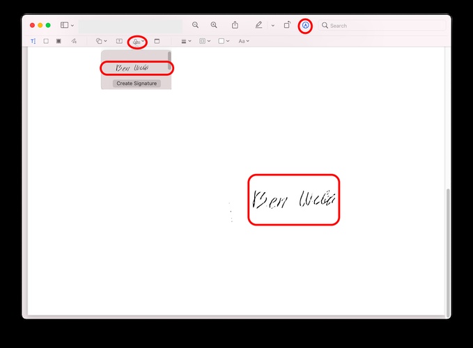 select the signature icon