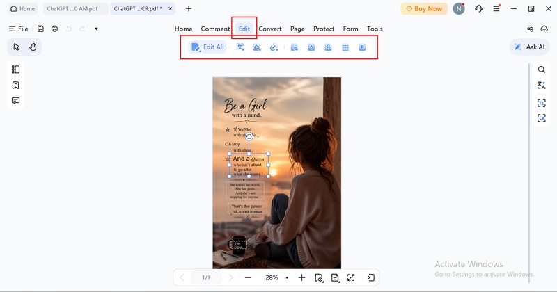 select the text editing tool