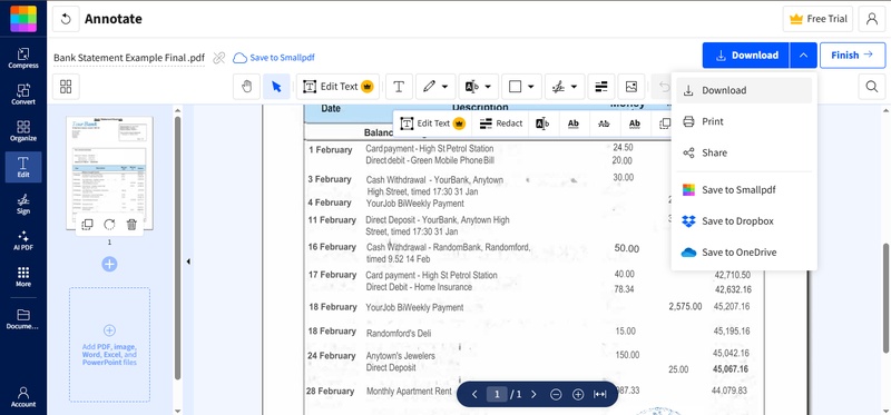 smallpdf download bank statement