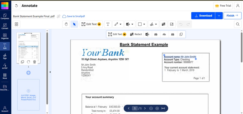 smallpdf edit bank statement