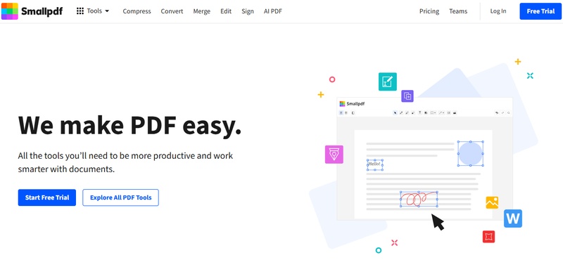 smallpdf online pdf tools homepage