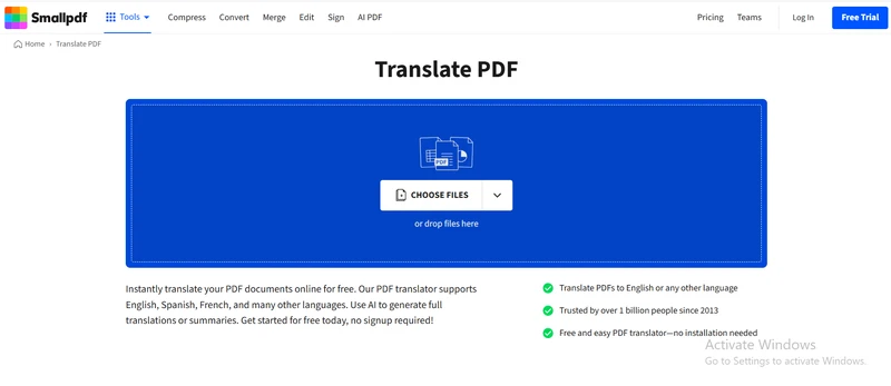 traduction PDF avec Smallpdf