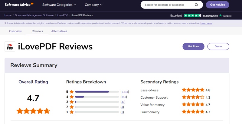 softwareadvice ilovepdf reviews