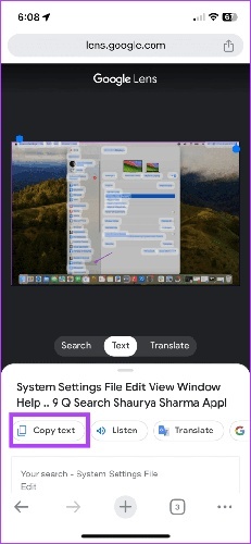 tap copy text to save on mobile