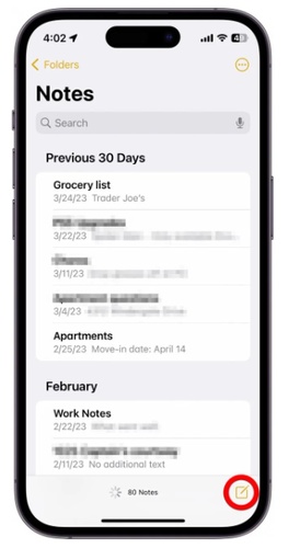 tap the new note button