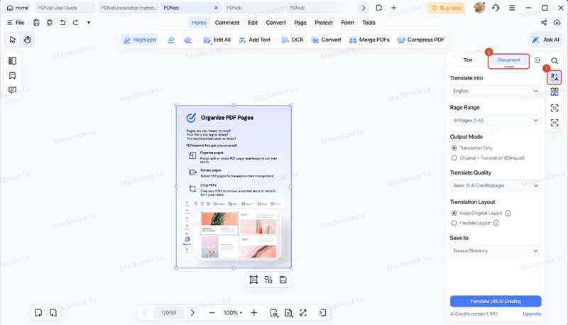 translate entire pdf with pdnob