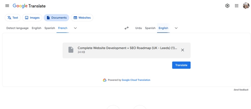 translate scanned pdf in google translate