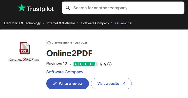 trustpilot rating for online2pdf