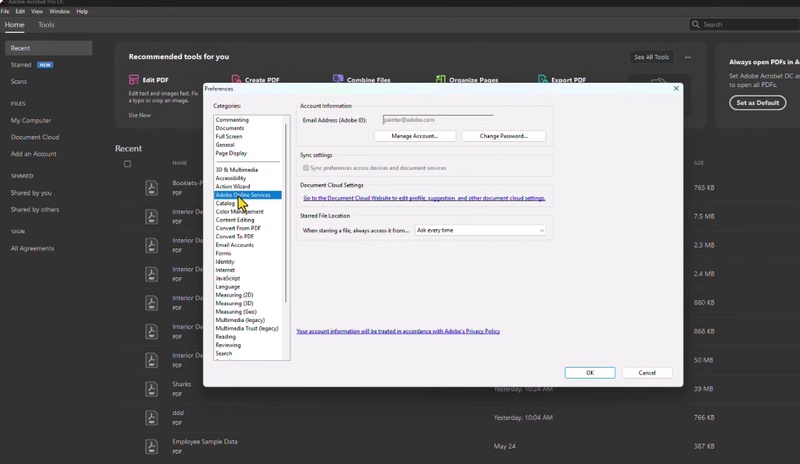turn off the acrobat collaboration synchronizer setting