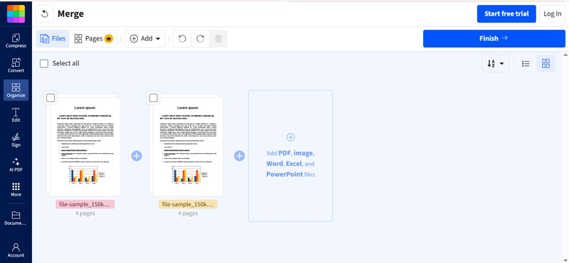 upload and merge pdfs