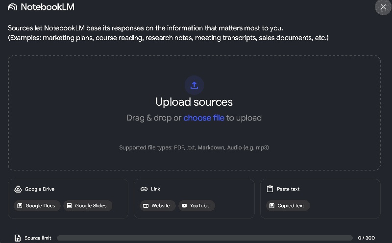 upload sources to notebooklm