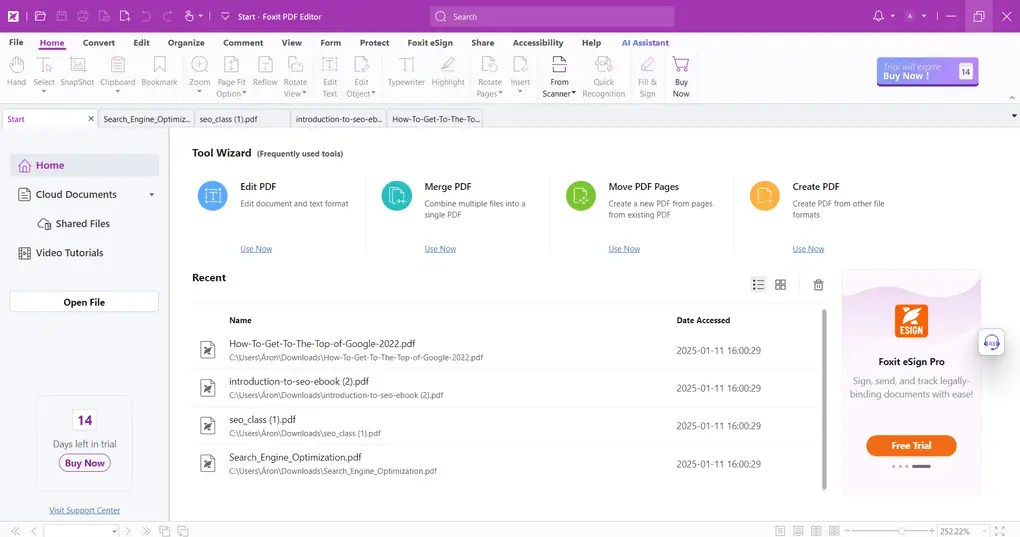 user interface of foxit pdf editor