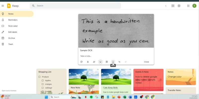 using google keep ocr for handwritten documents
