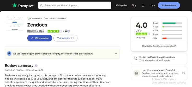 zendocs reviews on trustpilot