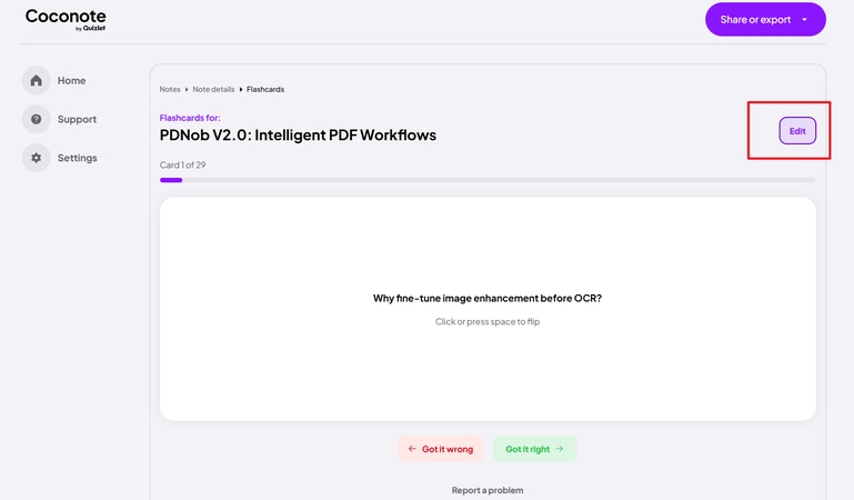 flashcard interface