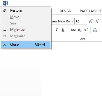 shortcut to close window windows 10