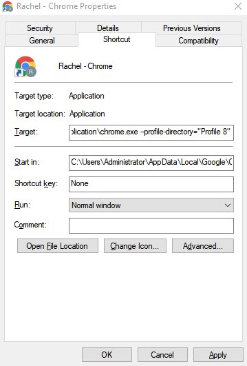 properties shortcut