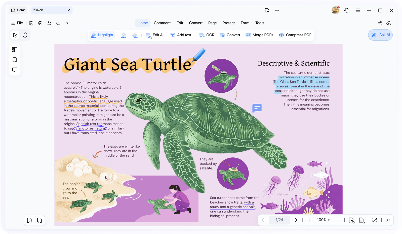 PDF reading and annotation interface in light mode