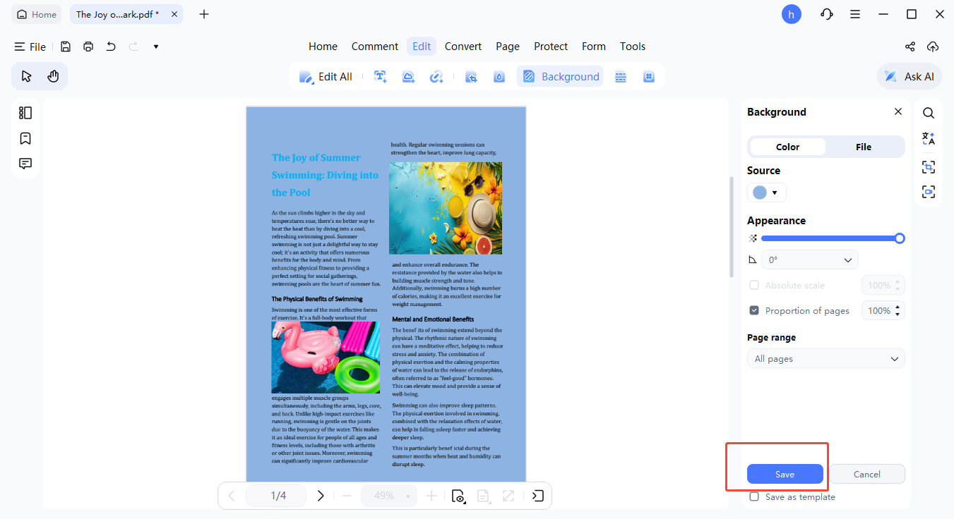 apply background to pdf