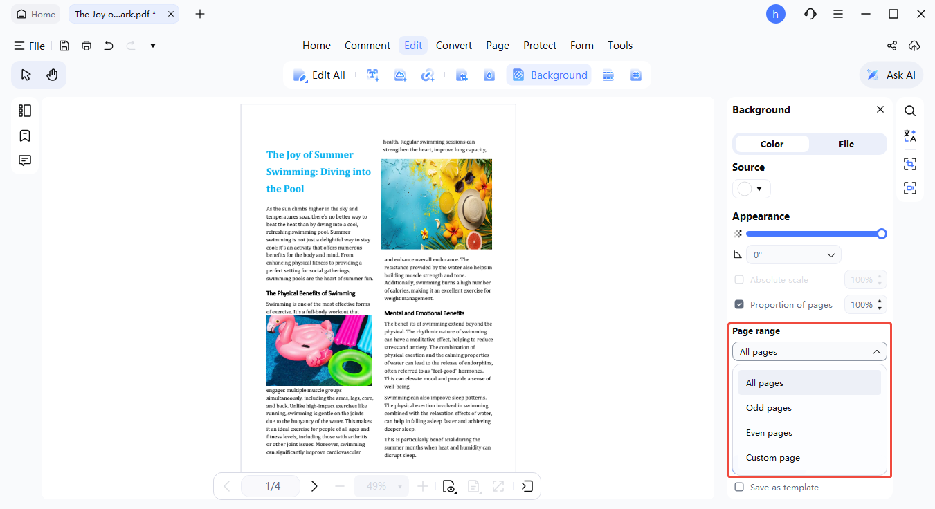 background page range