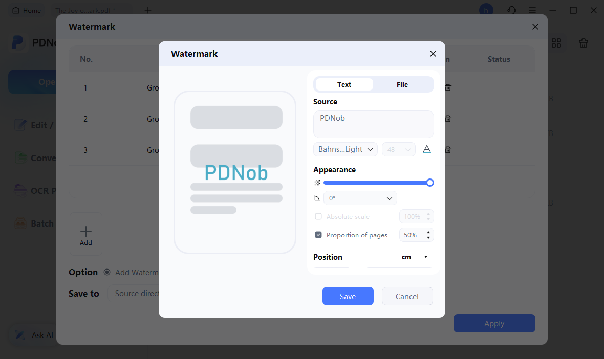 batch edit watermark pdf