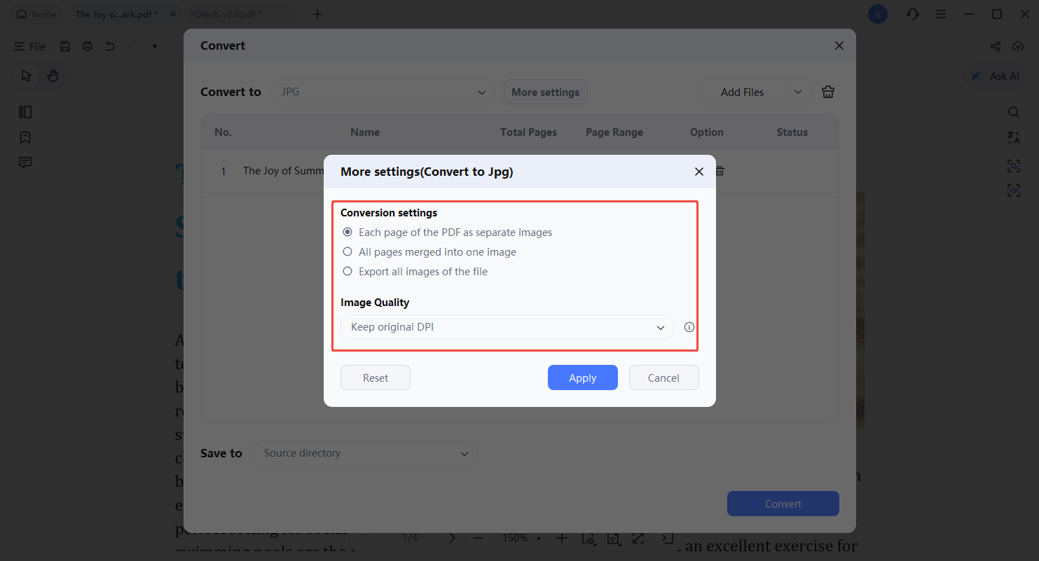 convert to image settings