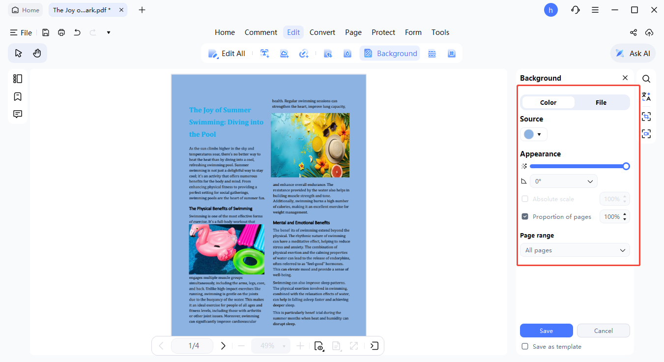 edit existing background settings