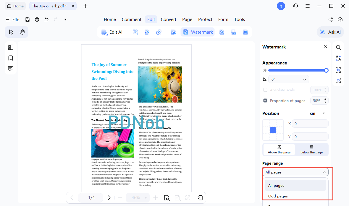 edit watermark page range
