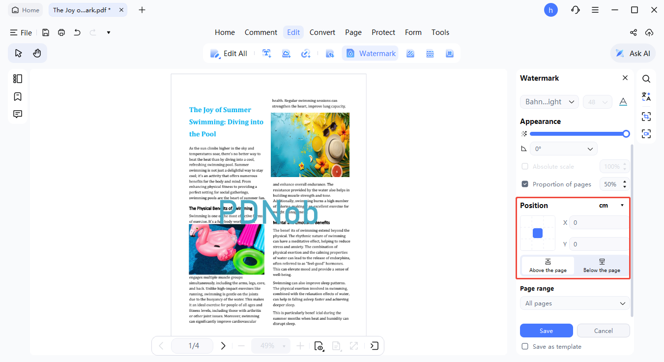 edit watermark position